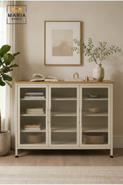 Modern Metal Sideboard Cabinet with Fluted Glass Doors √ê Contemporary Storage & Display Cabinet