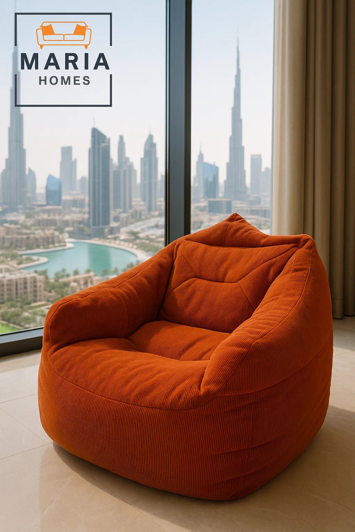 Ergonomic Corduroy Bean Bag Chair Ð Large Rust Orange Floor Lounger