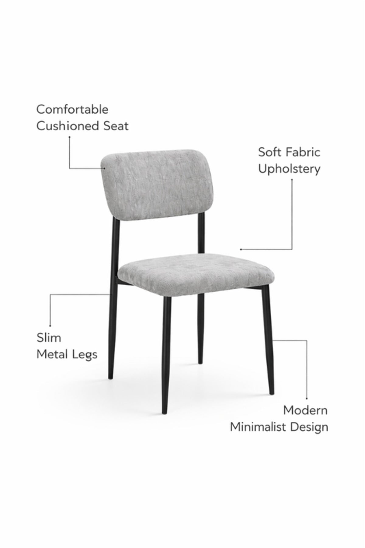 Grey Upholstered Dining Chair with Black Metal Legs Modern Room grey upholstered dining
