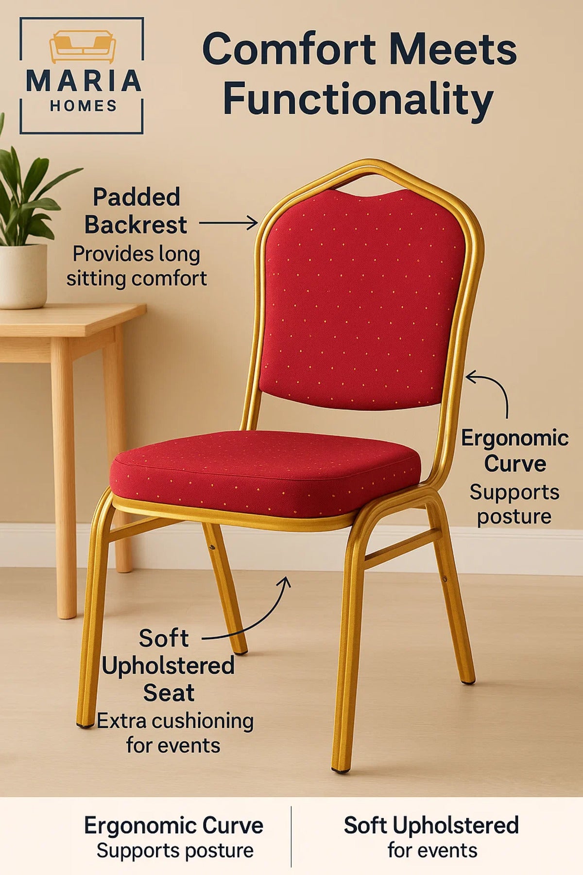 Gold Frame Banquet Chair with Red Upholstery
