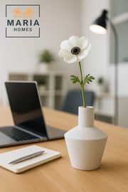 Modern White Decorative Vase Ð Ceramic Table Flower Vase with Textured Design