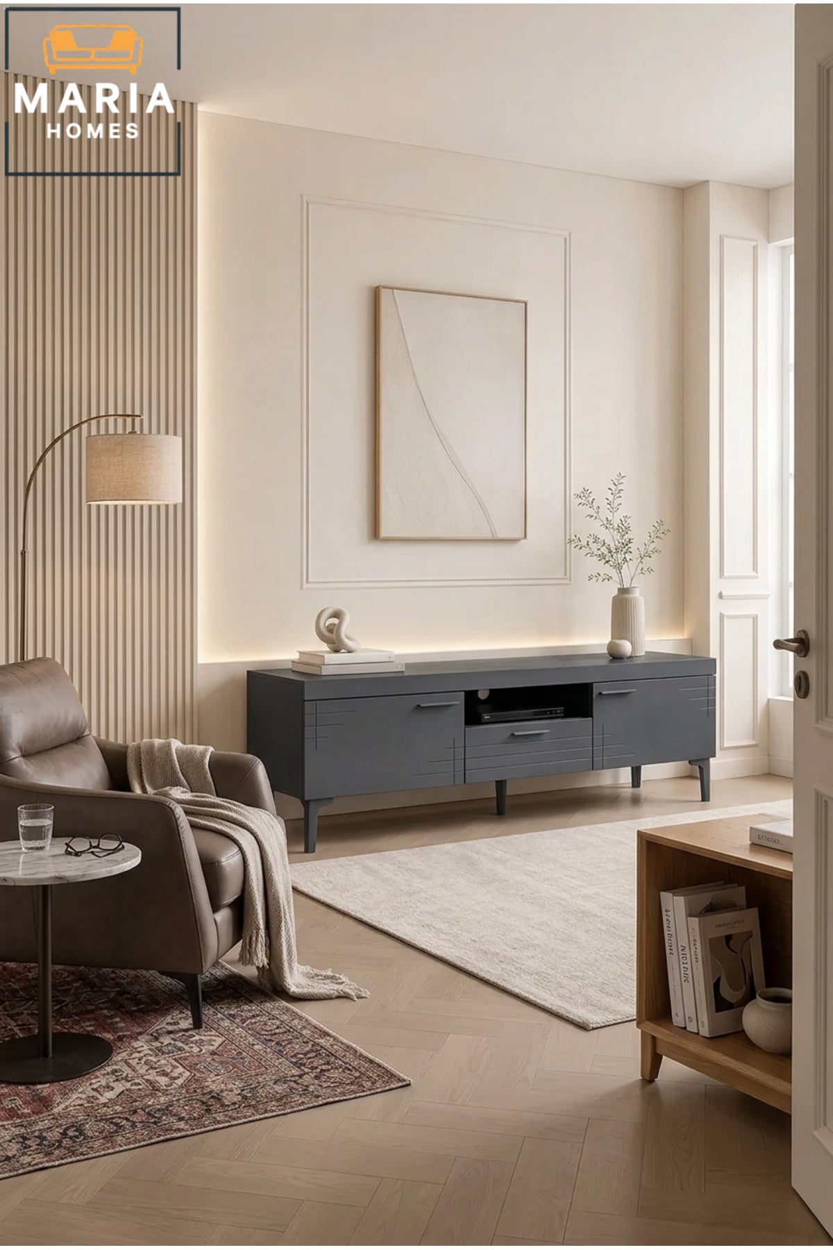Modern TV Unit Entertainment Center with Storage Drawers Media Console TV Stand Grey