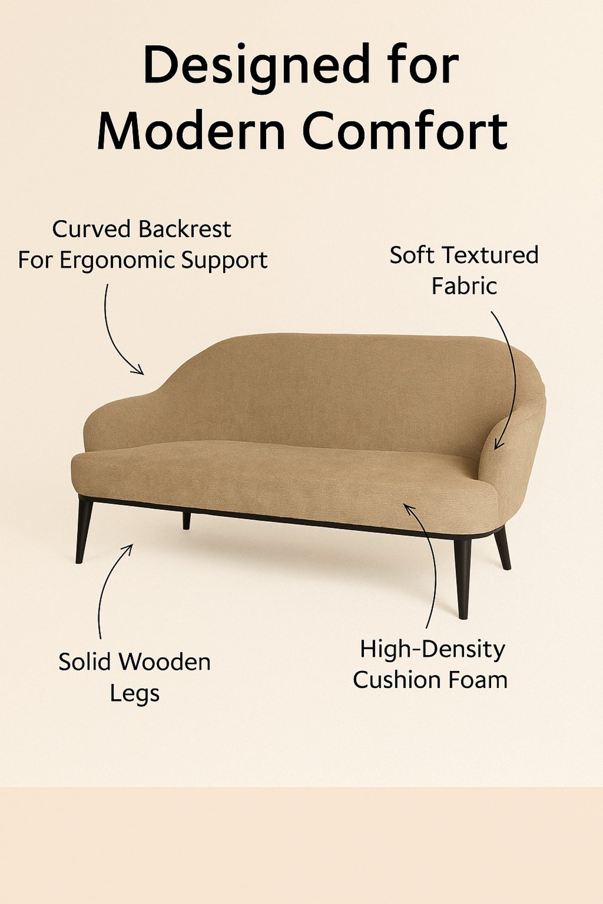 Modern Coffee Two-Seater Sofa Ð Elegant Fabric Couch with Curved Backrest & Tapered Legs