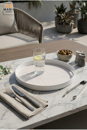 Round Serving Tray with Raised Rim and Textured Base, Multipurpose Drinks and Food Tray for Kitchen, Dining Table, Café, Patio and Garden