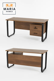 Dark Wood Office Desk with Metal Frame and Lockable Drawer Cabinet-size 60*140