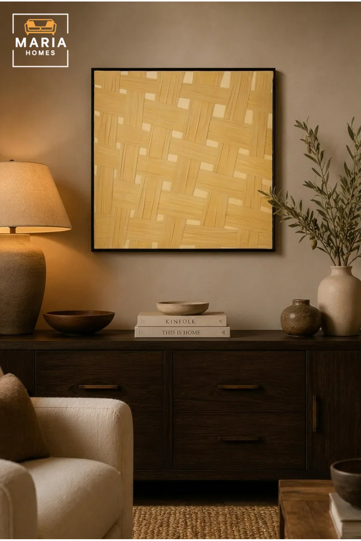 Natural Woven Pattern Wall Art with Black Frame Ð Contemporary Textured Decorative Panel