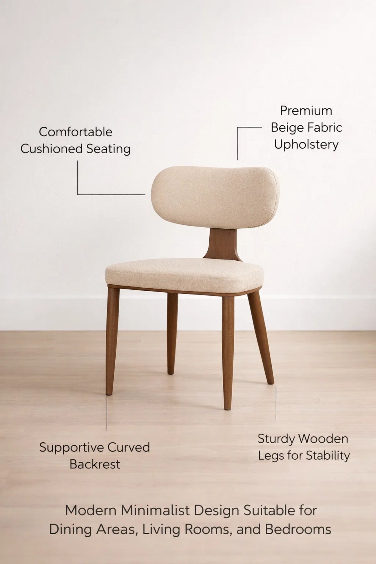 Modern Upholstered Dining Chair with Wooden Legs Beige
