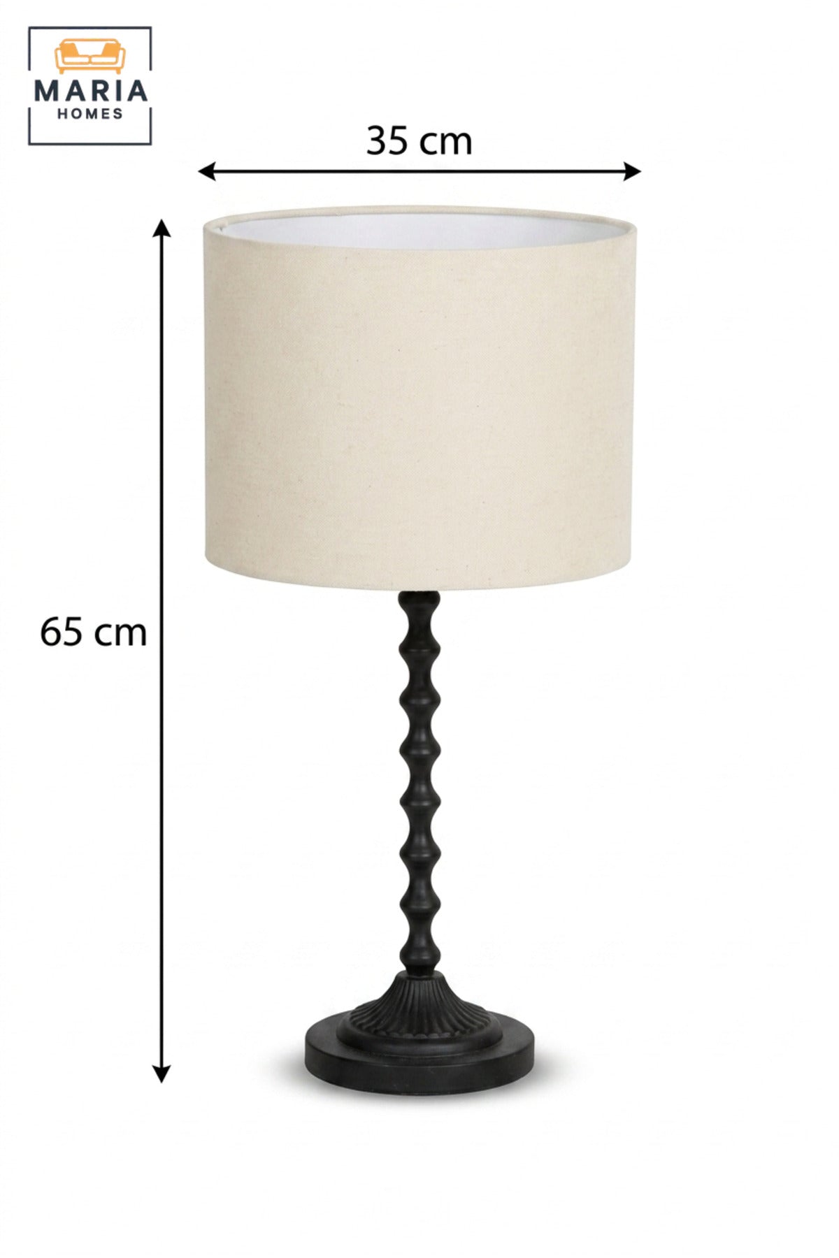 Classic Table Lamp with Cylindrical Fabric Shade, Decorative Sculpted Base and Stable Round Stand for Bedroom, Living Room, Office, Hotel and Side Table