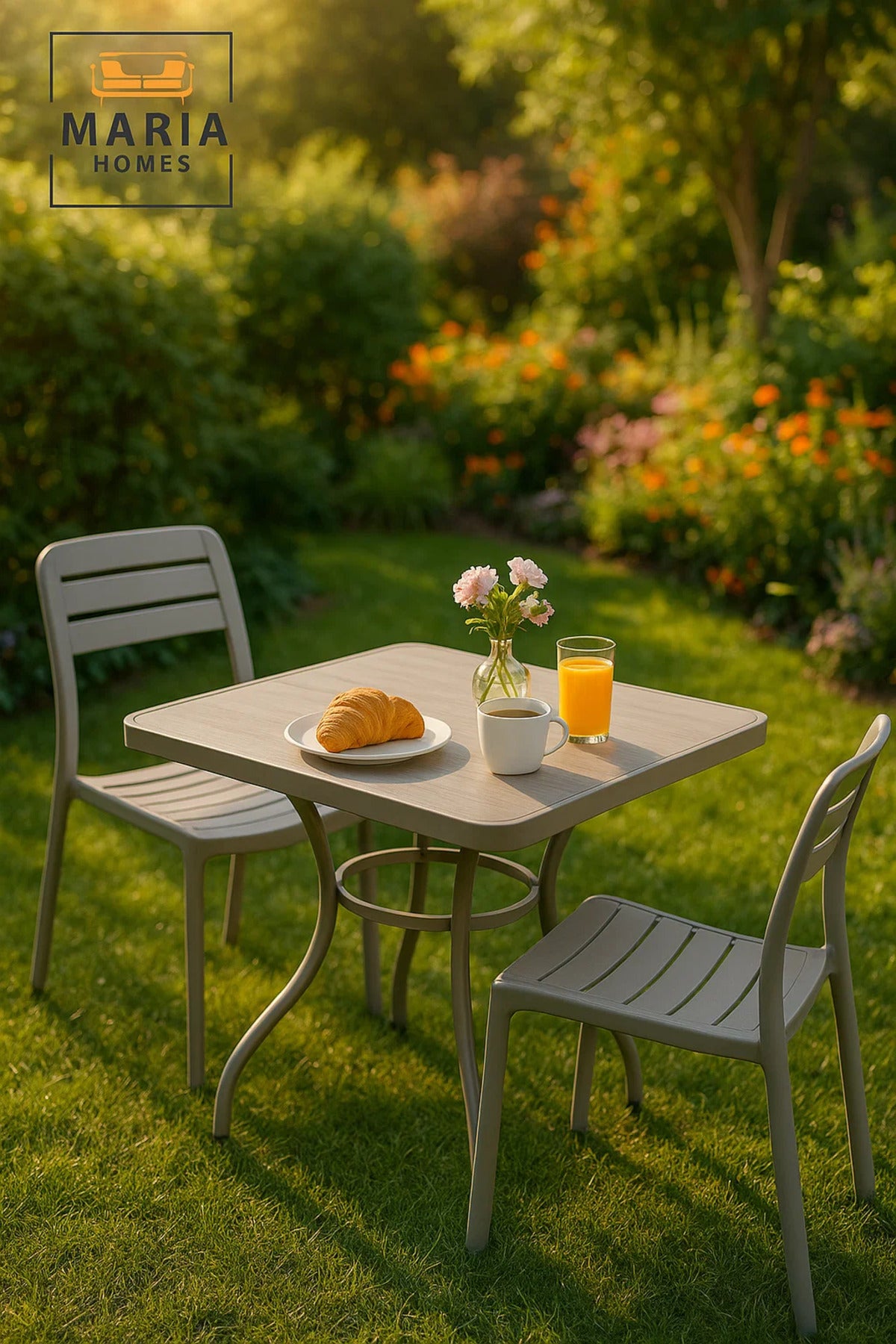 Square Outdoor Dining Table | Modern Beige Metal Patio, Garden & Balcony Furniture