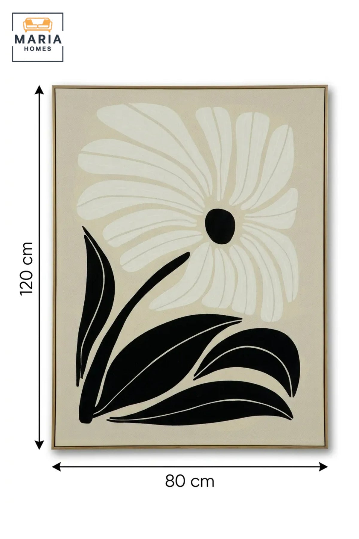 Modern Floral Wall Art with Slim Gold Frame, Black and White Botanical Canvas Print for Living Room, Bedroom, Hallway and Office Décor