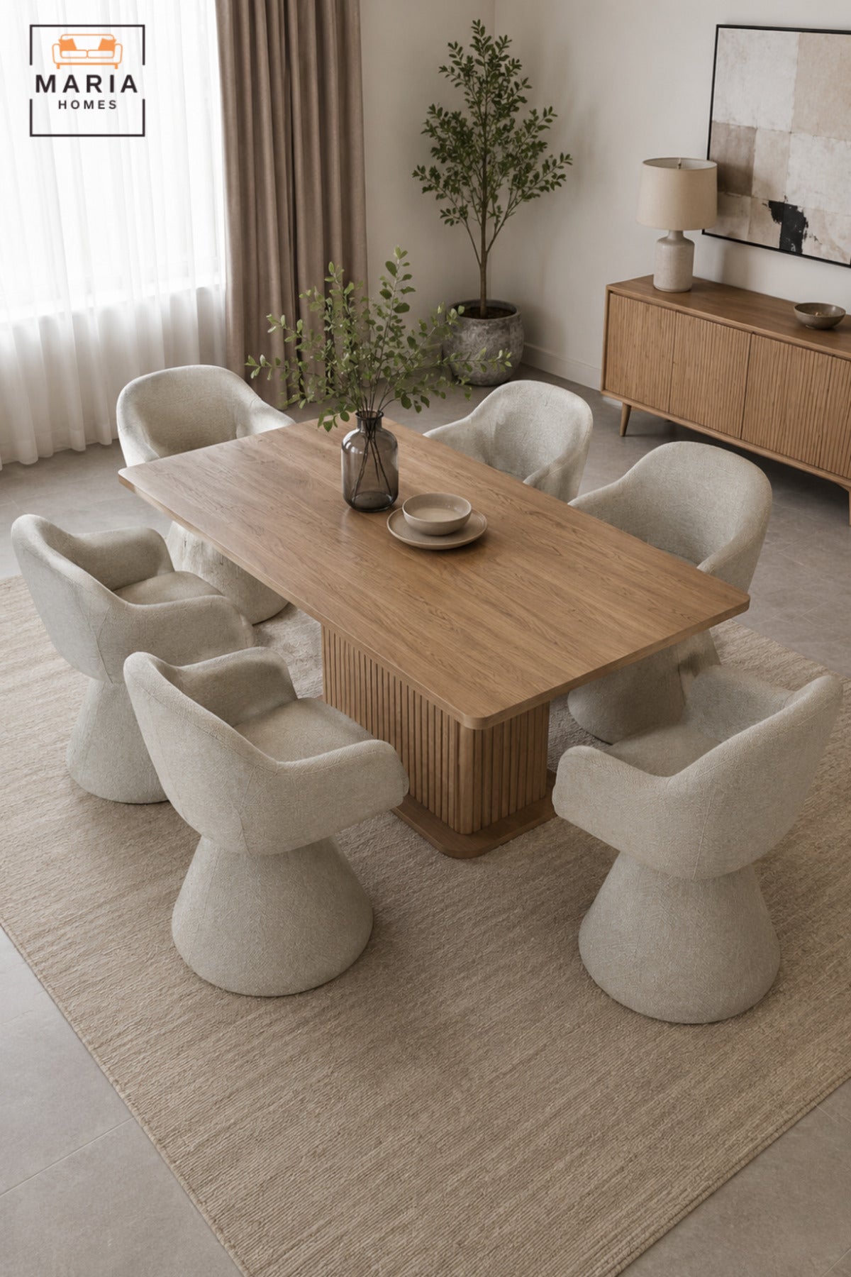 Modern 360° Swivel Dining Chair with Curved Backrest, Integrated Armrests & Pedestal Base | Contemporary Upholstered Chair for Dining Room & Kitchen