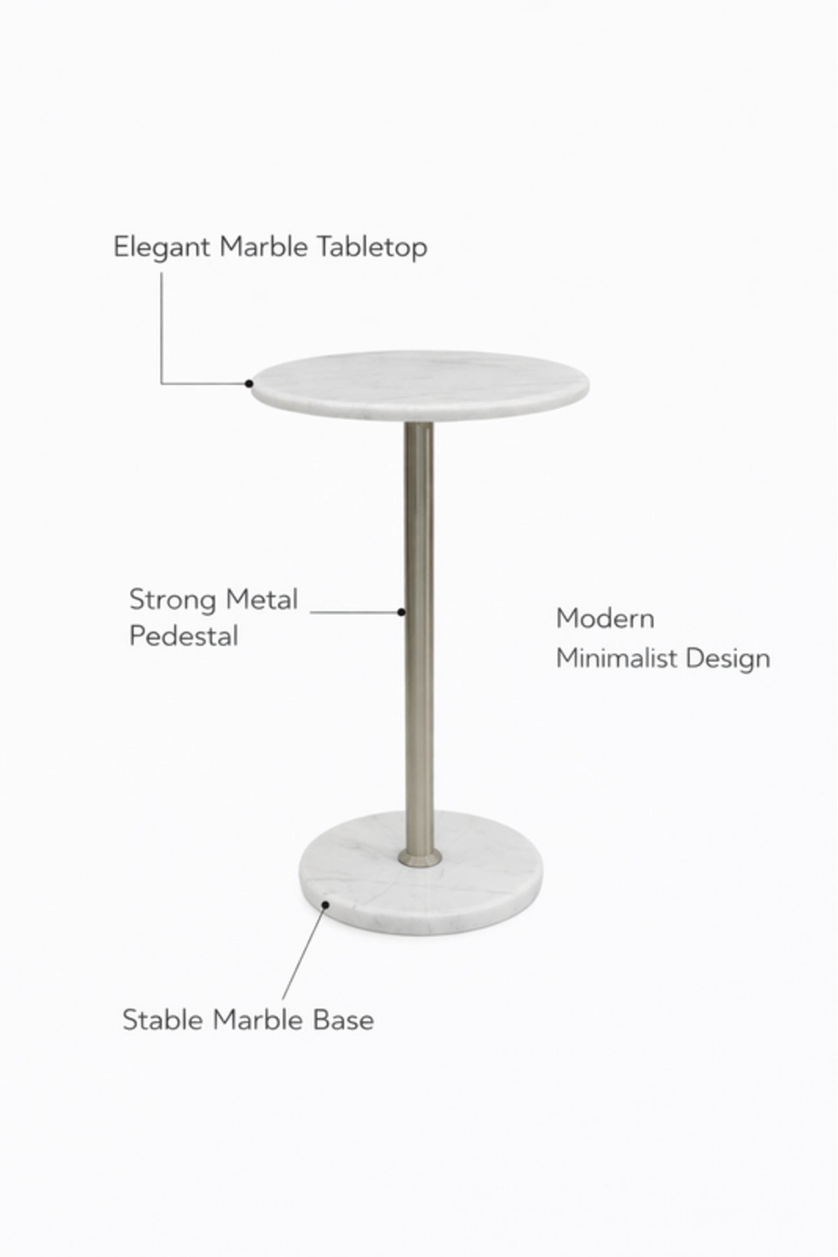Round Marble Side Table with Silver Metal Base 35_35_56 cm Modern Accent round marble