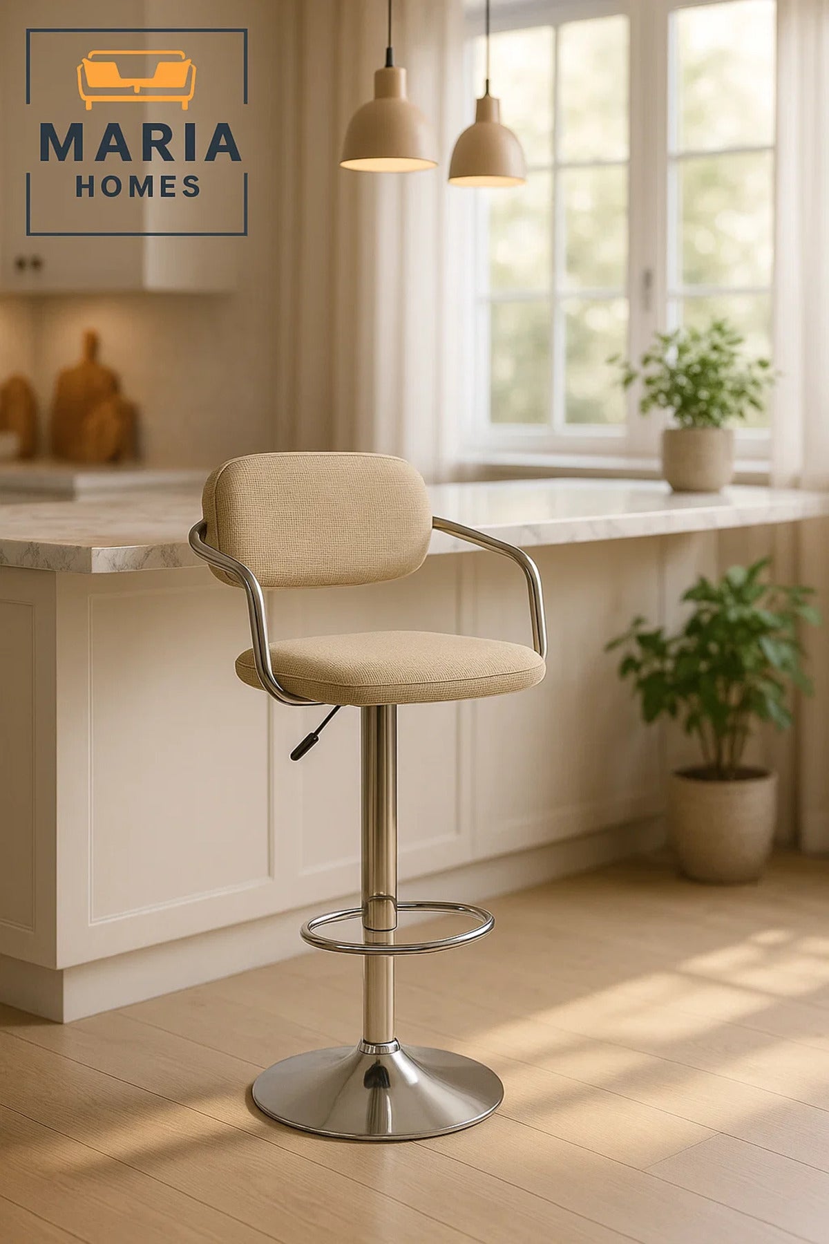 Adjustable Rattan Bar Stool with Chrome Base