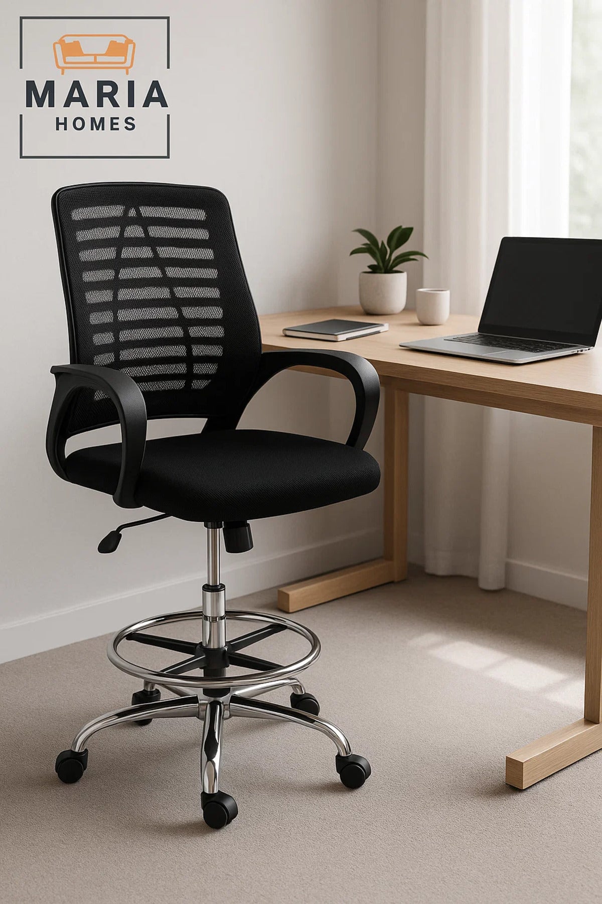 Ergonomic Mesh Office Chair Ð Adjustable Drafting Chair with Footrest & Wheels