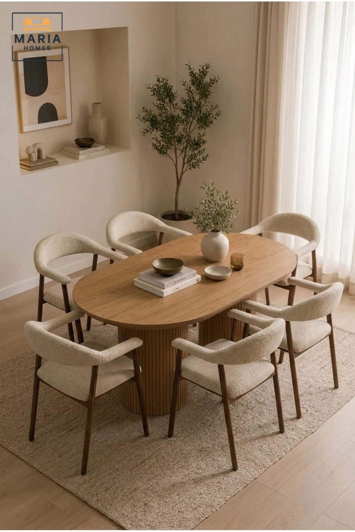 Modern Upholstered Dining Chair with Curved Backrest, Solid Wood Frame, Fabric Seat, Contemporary Dining Room Kitchen Chair