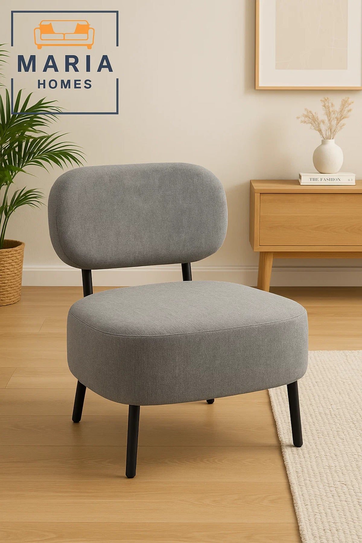 Contemporary Grey Lounge Chair With Wide Cushioned Seat Ð Modern Fabric Accent Chair