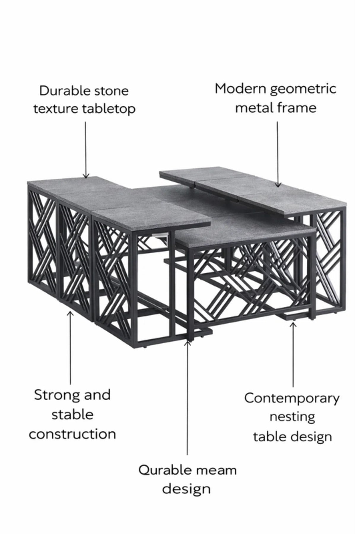 Modern Grey Coffee Table Set with 6 Side Tables 130 _ 70 _ 45 cm