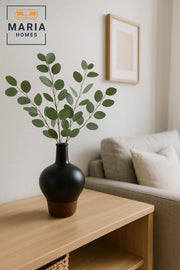 Modern Decorative Vase √ê Matte Black Flower Vase √ê Wood-Effect Home Decor Accessory