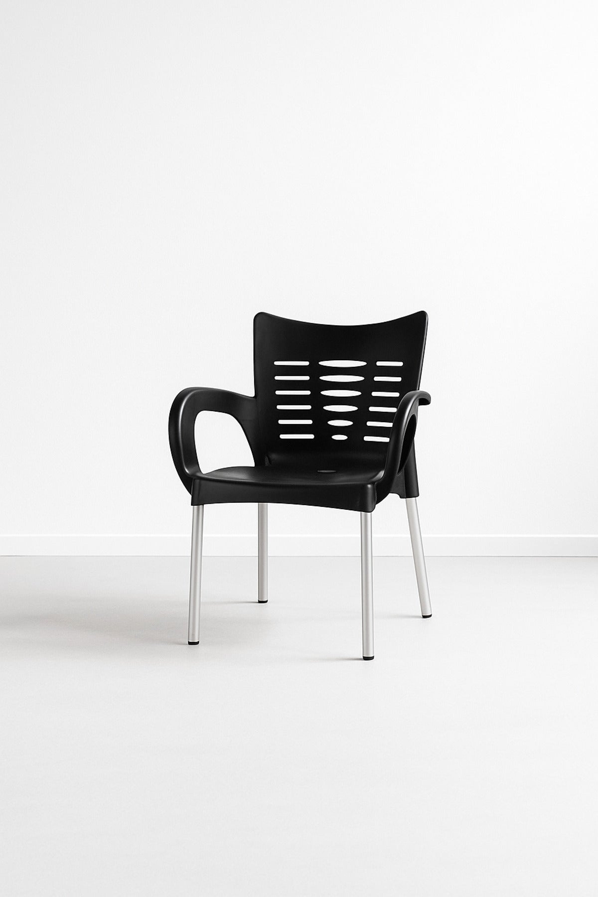 Modern Black Plastic Outdoor Armchair for Garden, Patio & Balcony Stylish and Comfortable Design