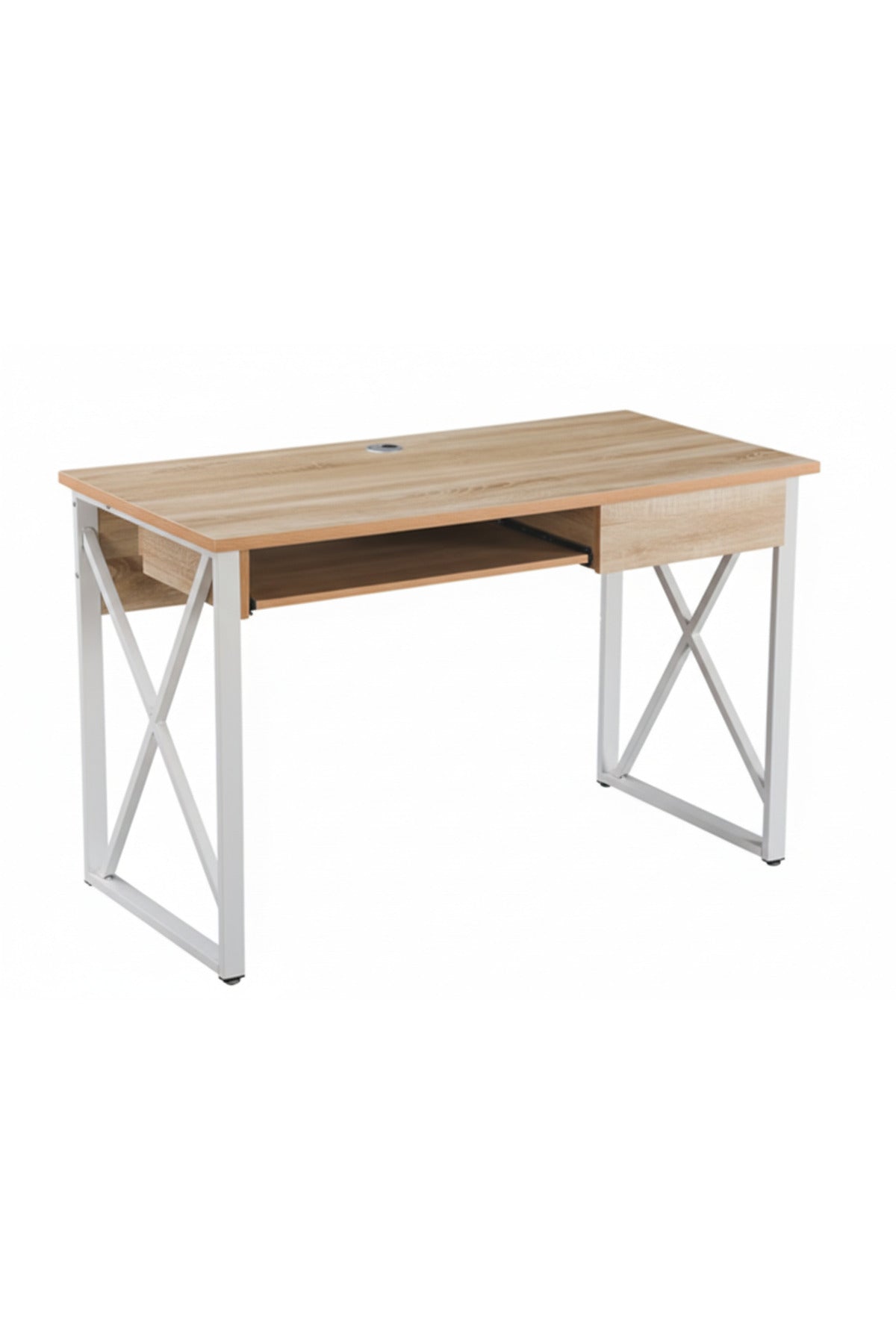 Modern Wood Office Desk with White Metal Frame modern wood office