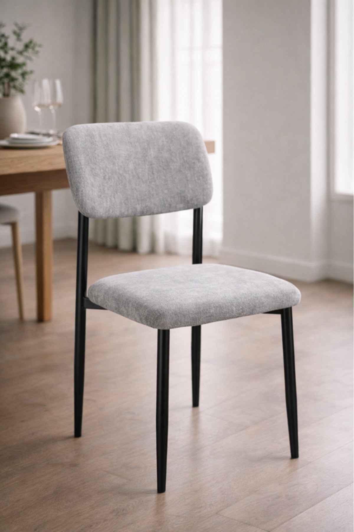 Grey Upholstered Dining Chair with Black Metal Legs Modern Room grey upholstered dining