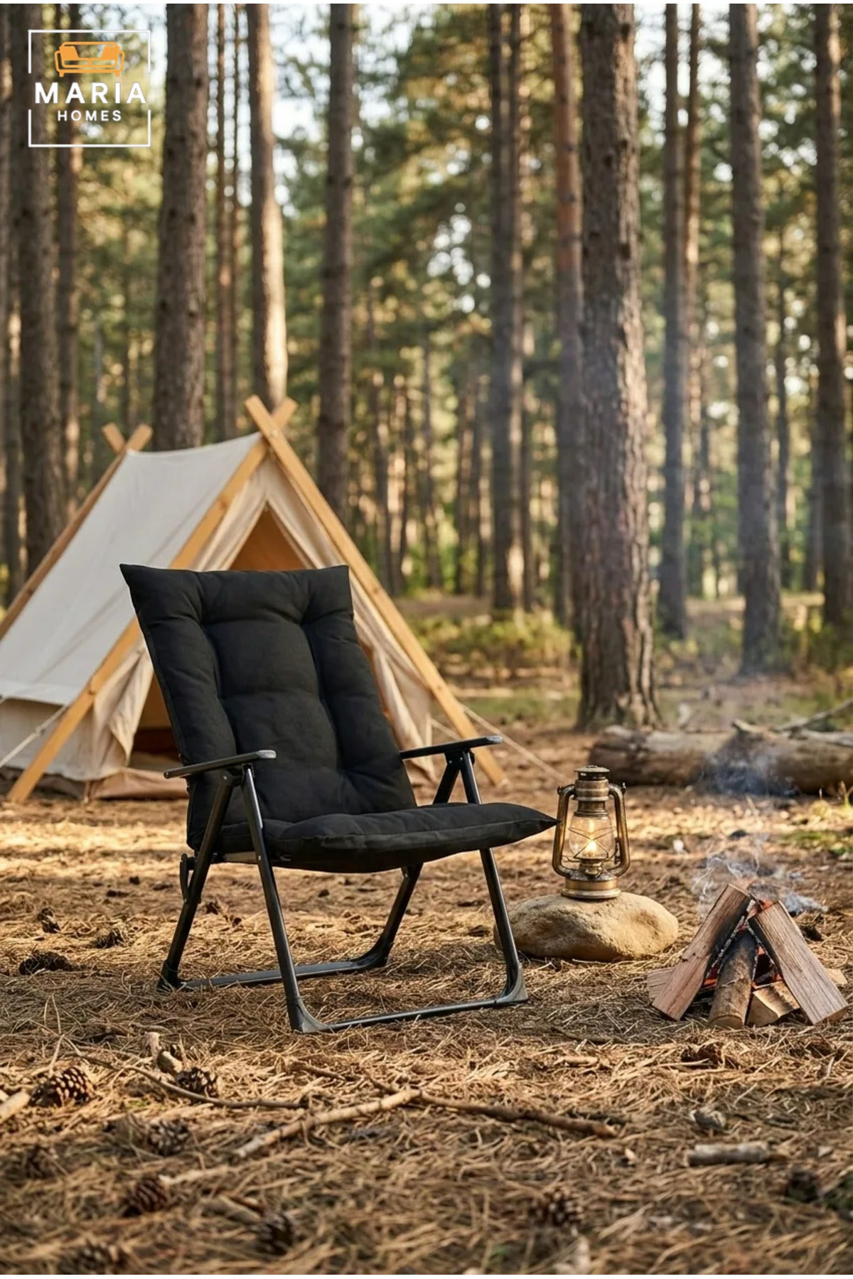 Padded Folding Camping Chair with High Backrest, Armrests and Portable Frame for Camping, Picnic, Beach, Garden, Patio and Outdoor Relaxation