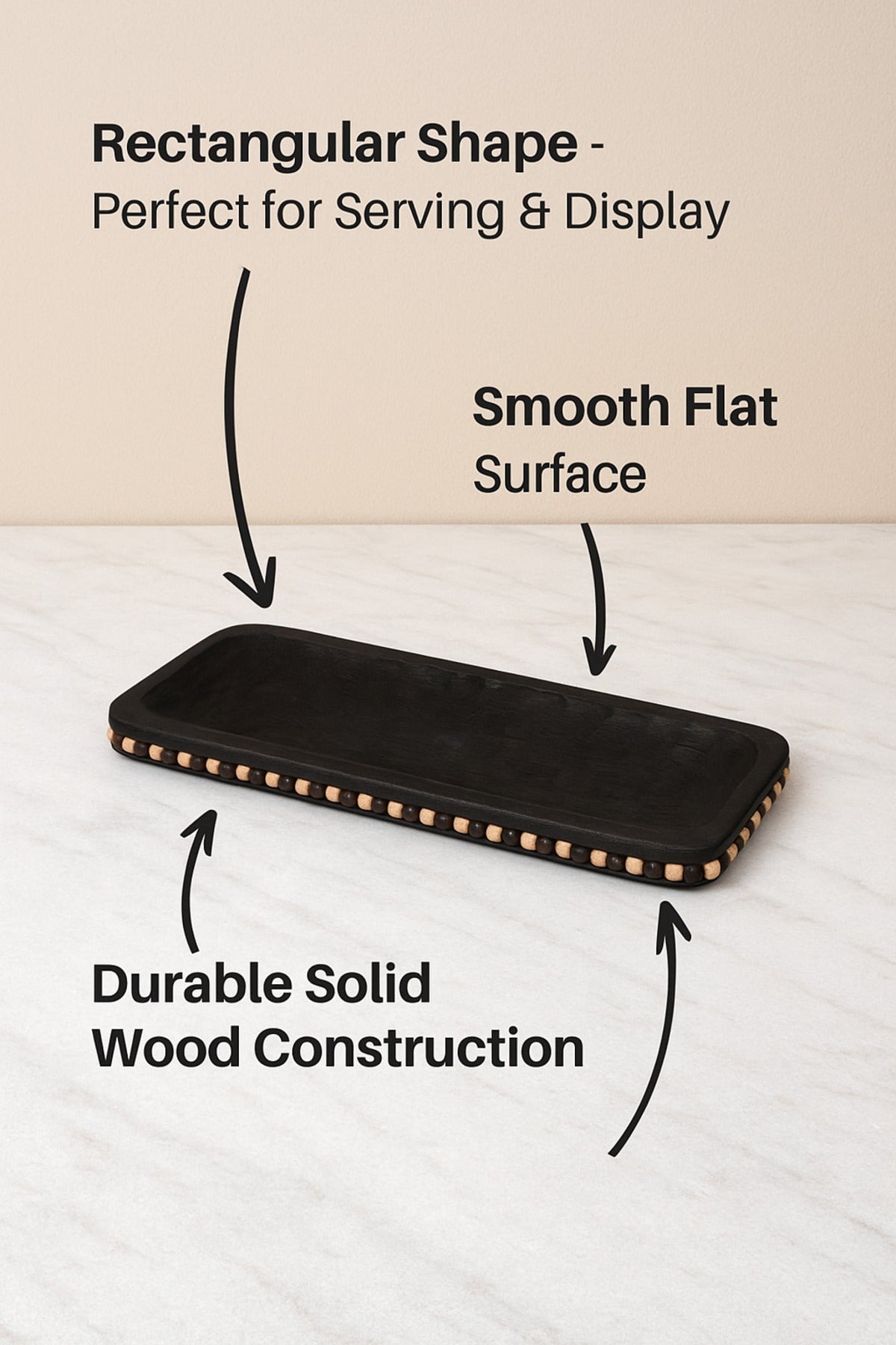 Black Wooden Rectangular Decorative Tray with Stud Detailing Ð Modern Table Accent