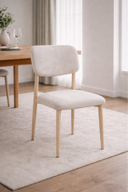 Beige Upholstered Dining Chair with Wooden Legs Modern Room beige upholstered dining