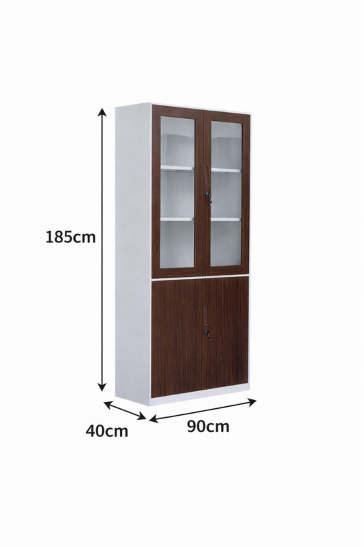 Modern Steel Office Wardrobe Cabinet Glass Doors Brown & White 185cm High Storage Organizer Unit