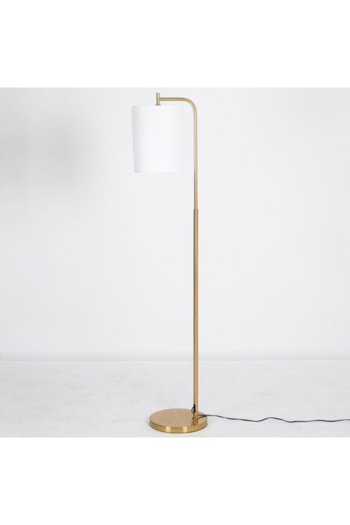 Gold Floor Lamp with White Drum Shade