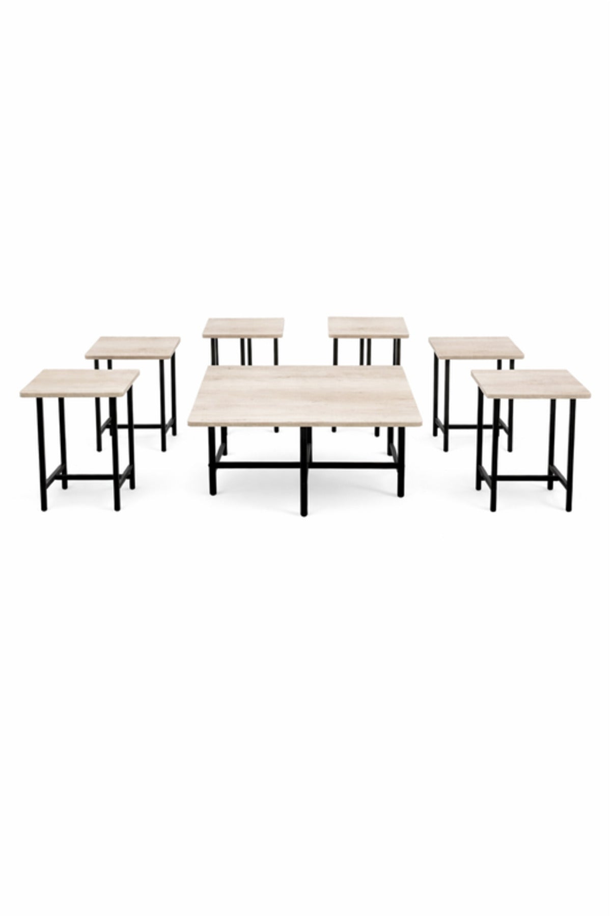 L.Wood 1+6 Coffee Table Set √ê Light Wood Design with 1 Large and 6 Side Tables