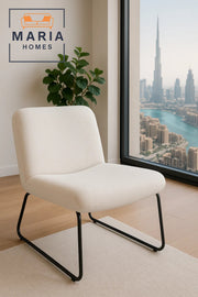 Contemporary White BouclŽ Armless Lounge Chair Ð Cozy Minimalist Accent Seating with Metal Legs