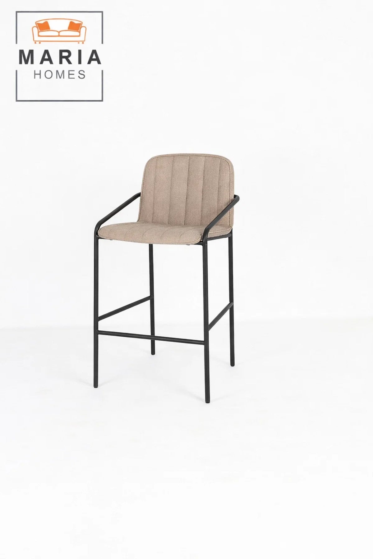 Khaki Upholstered Bar Stool with Black Metal Frame Ð Modern Counter Chair with Armrests