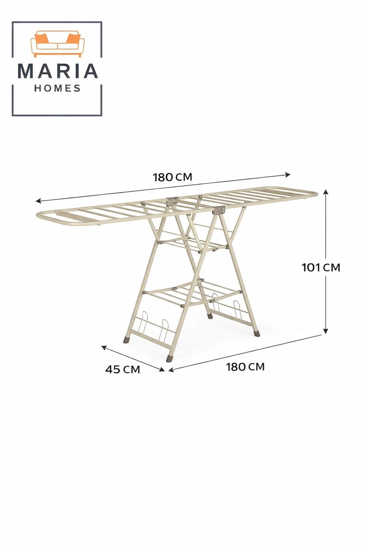 Beige Strong Folding Clothes Drying Rack 180_45_101 cm Ð Multi-Tiered Metal Drying Stand