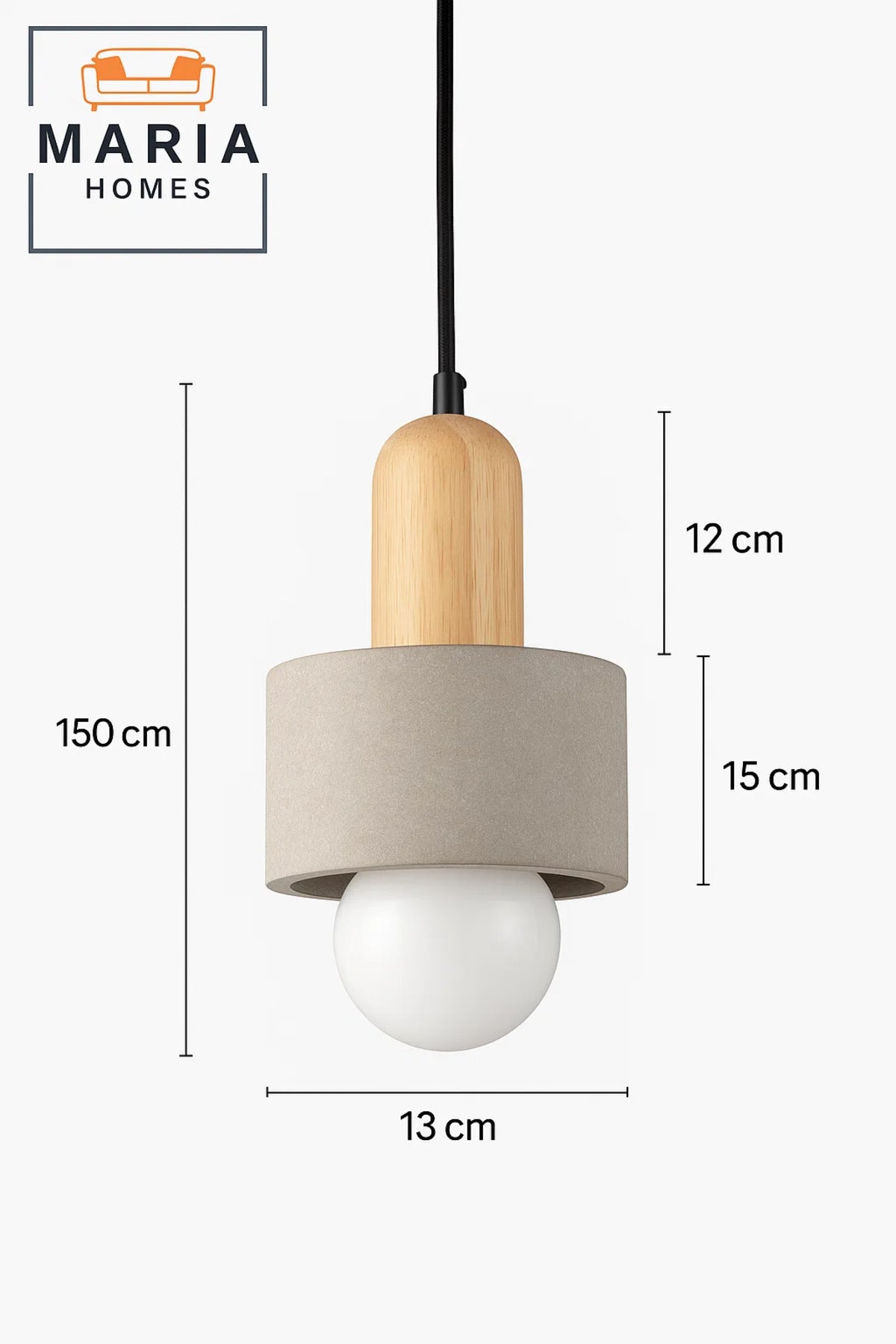 Mini Cement Pendant Light with Wood Top
