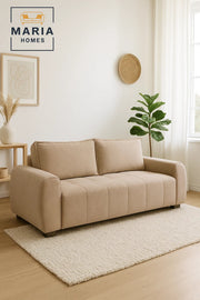 Modern Beige 3 Seater Sofa Ð Comfortable Living Room Couch with Soft Fabric Upholstery