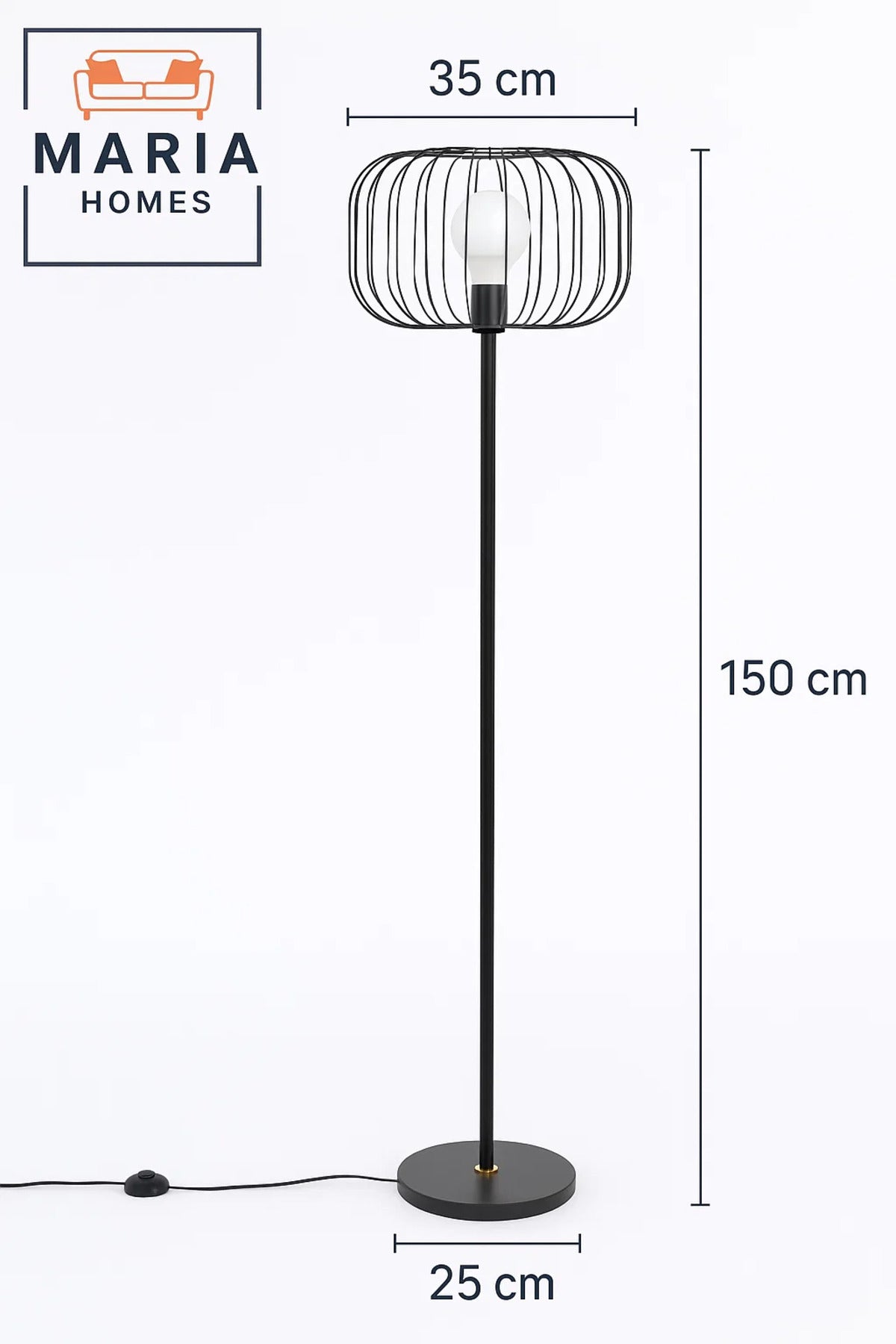 Black Floor Lamp with Wire Cage Shade