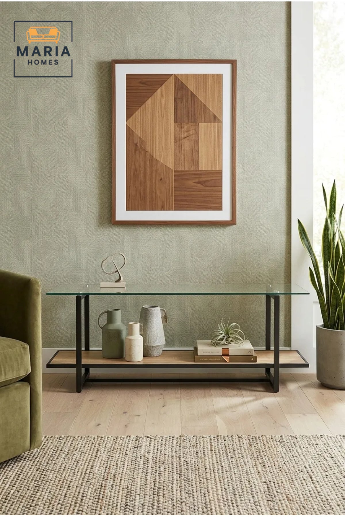 Modern Glass TV Unit 160 _ 40 _ 45 cm √ê Tempered Glass Entertainment Center with Wooden Shelf and Metal Frame