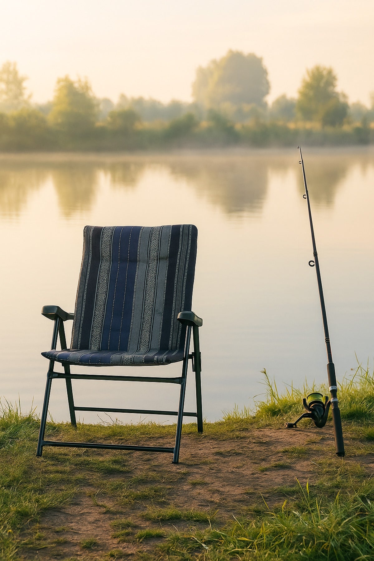 Blue Reclining Folding Chair Ð Comfortable Fabric Armchair with Metal Frame for Indoor & Outdoor Use