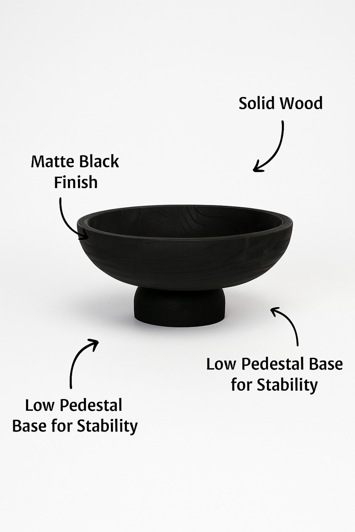 Black Wooden Decorative Bowl with Pedestal Base Ð Modern Centerpiece