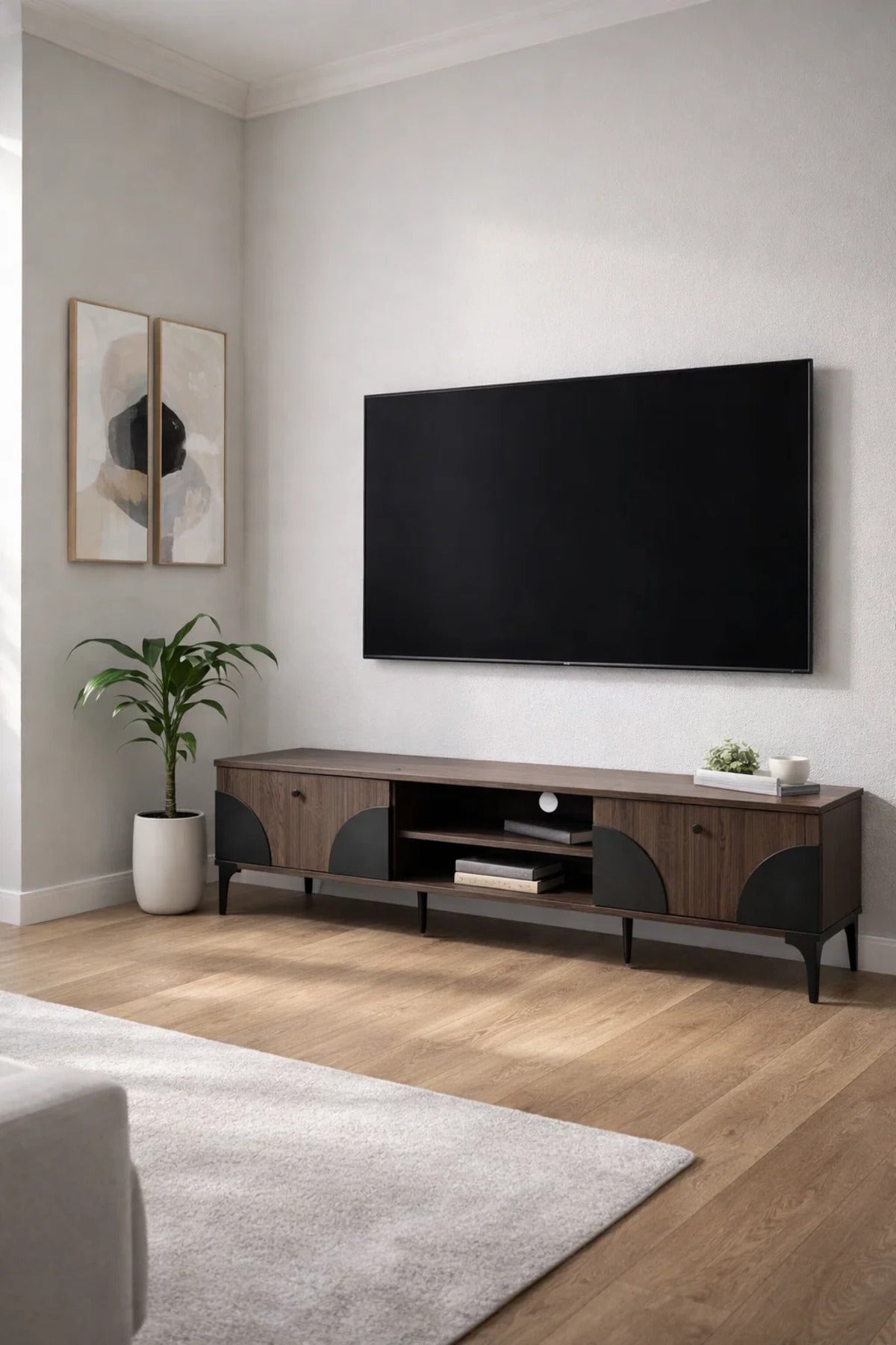 Brown & Black TV Stand √ê 180x40x45 cm Modern Plasma Table with Cabinets & Shelves