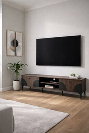 Brown & Black TV Stand √ê 180x40x45 cm Modern Plasma Table with Cabinets & Shelves