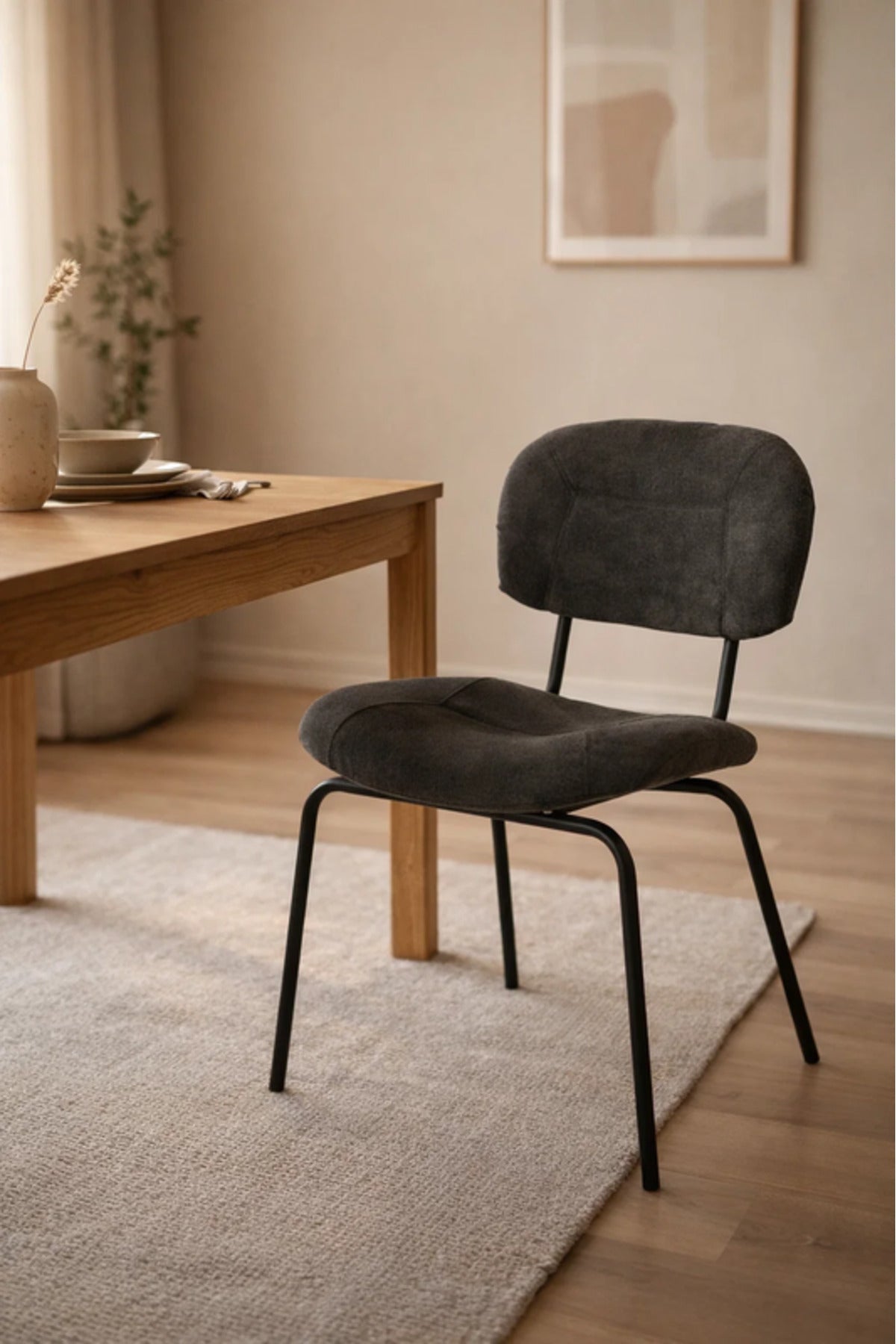 Modern Black Velvet Dining Chair with Black Metal Legs Comfortable Dining Room Chair
