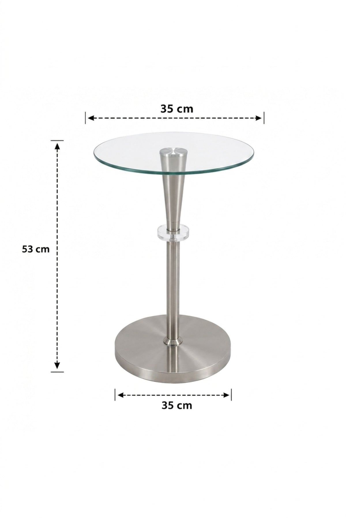 Modern Glass Accent Side Table √ê Round End Table with Brushed Metal Base for Living Room, Bedroom & Lounge