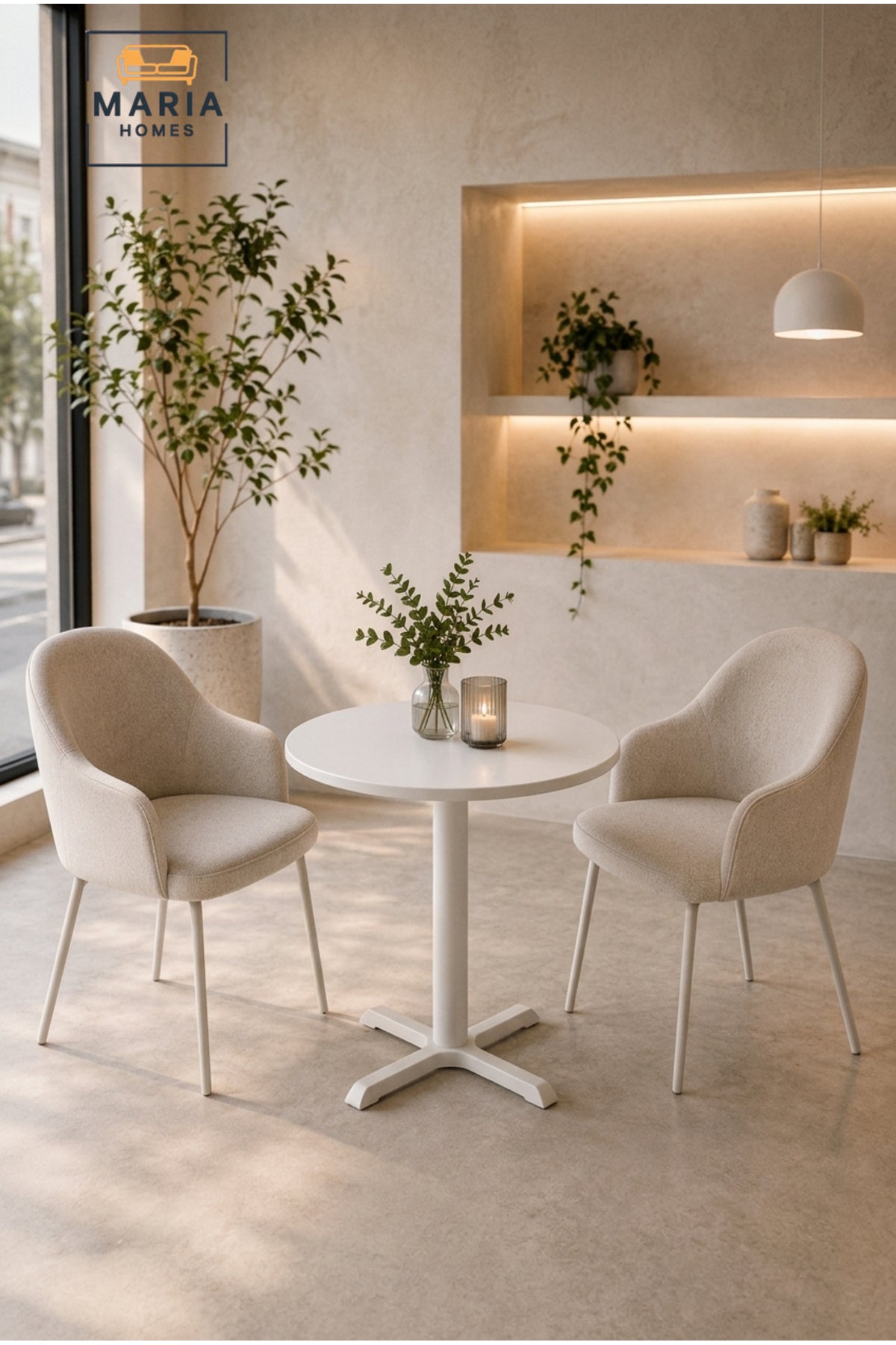 Modern Round Café Table Pedestal Dining Table Bistro Table for Coffee Shop Restaurant White