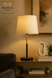 Black and Gold Table Lamp with Curved Neck