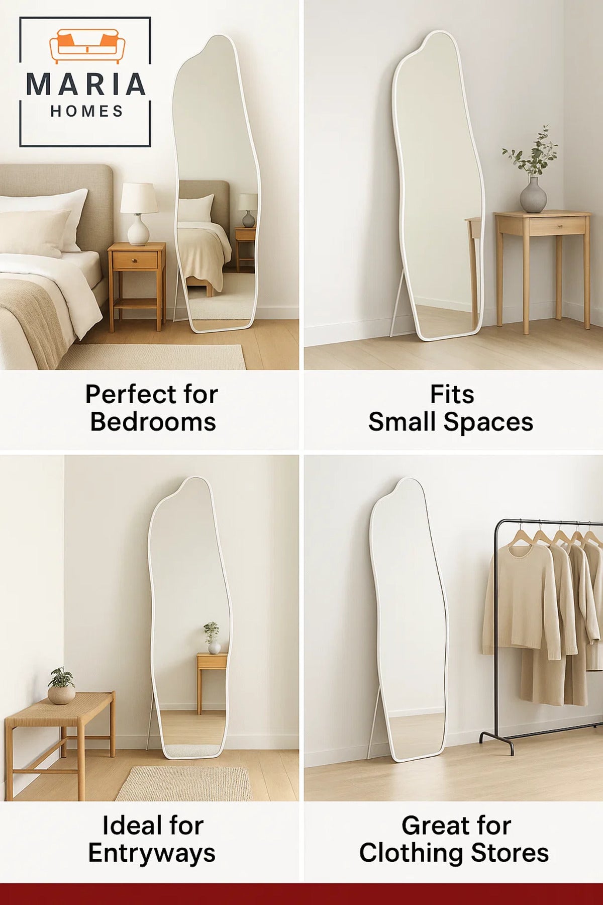 Wavy Full-Length Standing Mirror in White Frame Ð 170x58 cm Modern Design