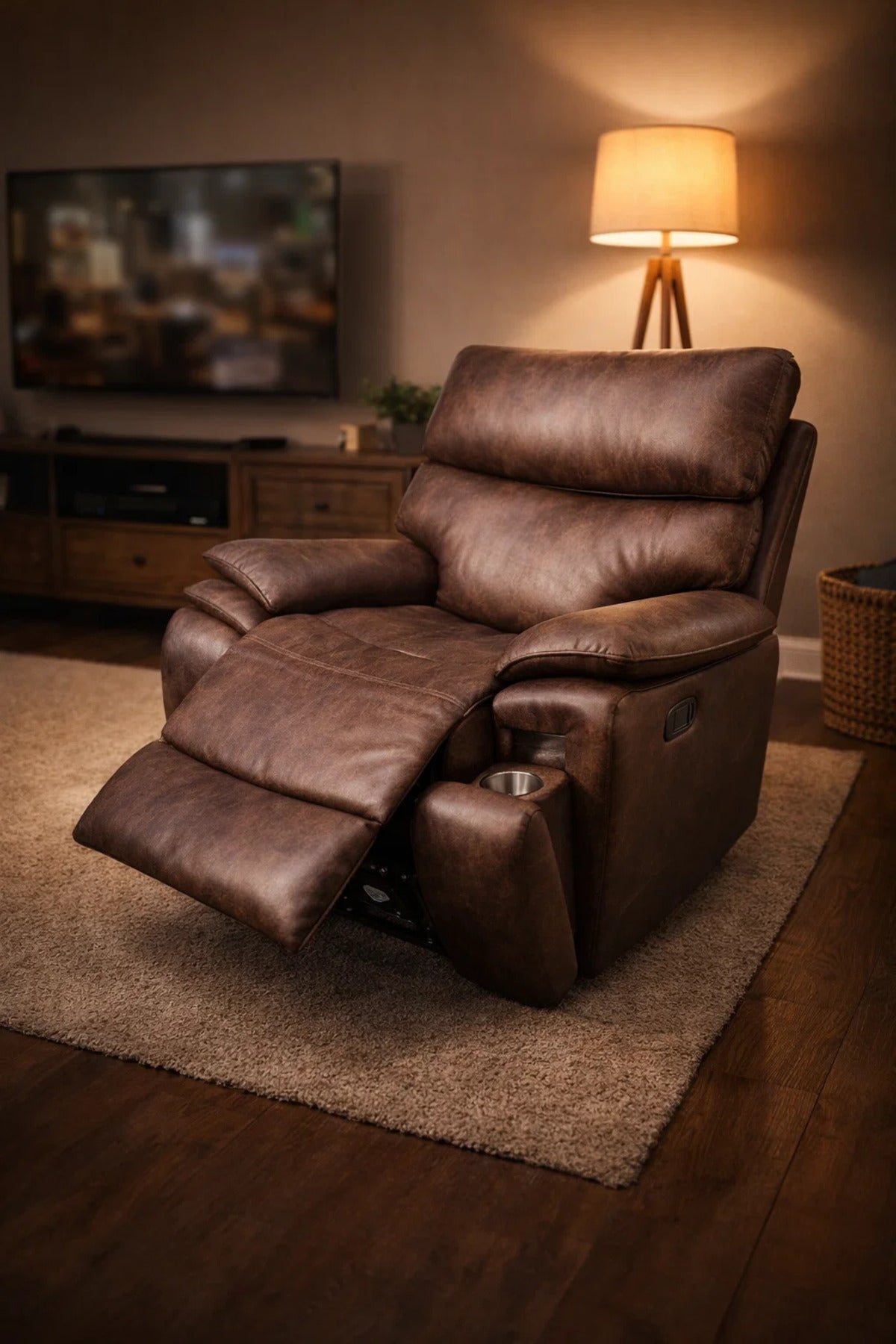 Modern Brown Recliner Sofa Chair with Cup Holder √ê Adjustable Comfort Seating