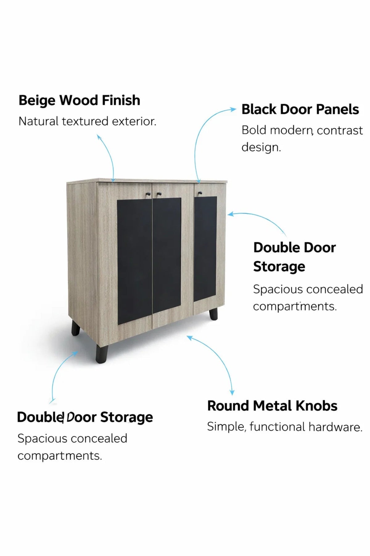 Modern Beige Black Shoe Storage Cabinet 3 Doors Entryway Organizer Unit Wood Design 90x91cm