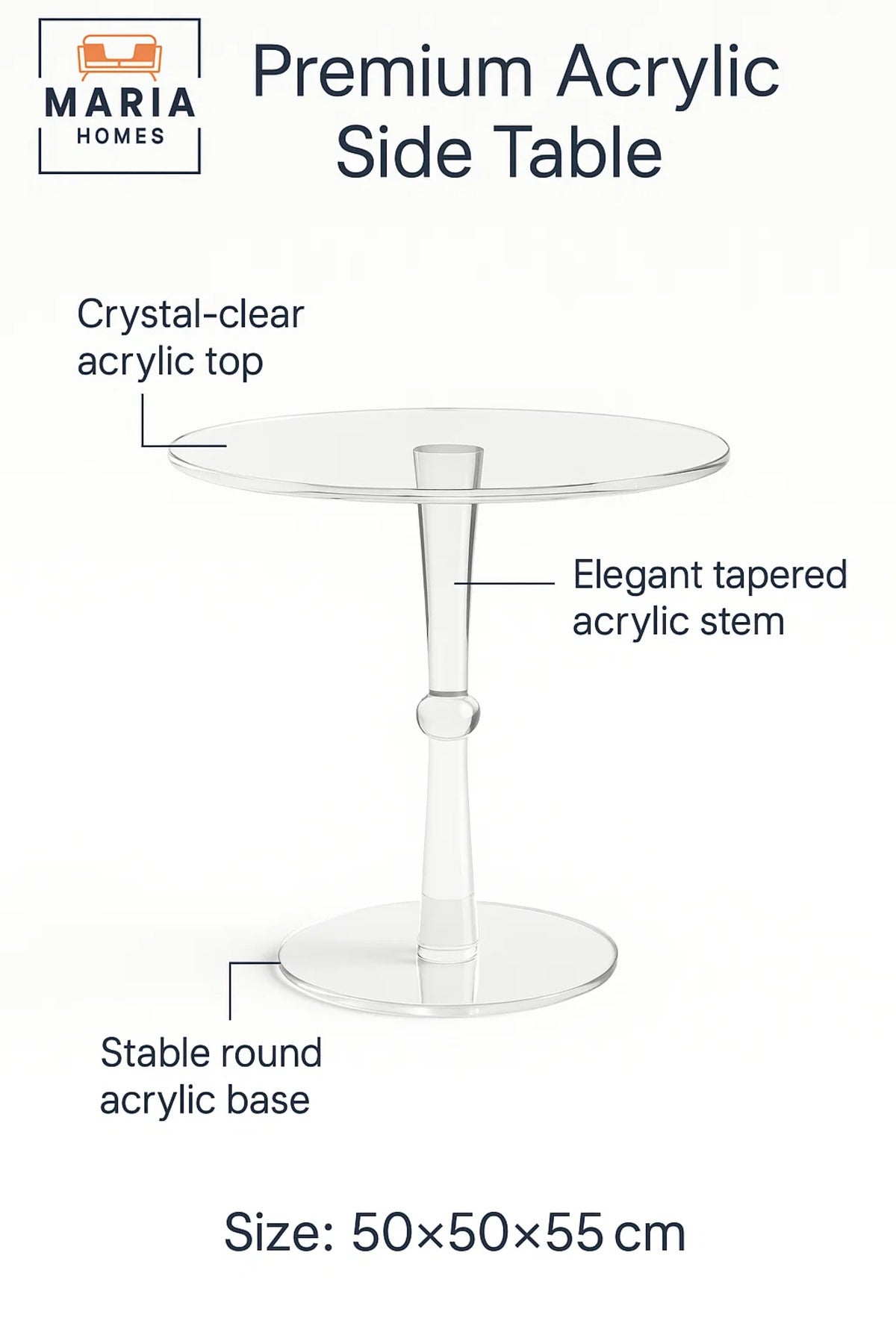 Clear Acrylic Round Side Table 50_50_55 cm √ê Modern Crystal Style Accent Table